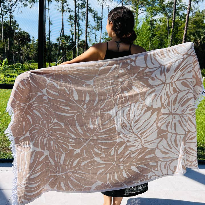 TurkanHome - Wholesale Throw Blanket - Botanical Turkish Towel, shawl, throw, baby blanket (Beige)2