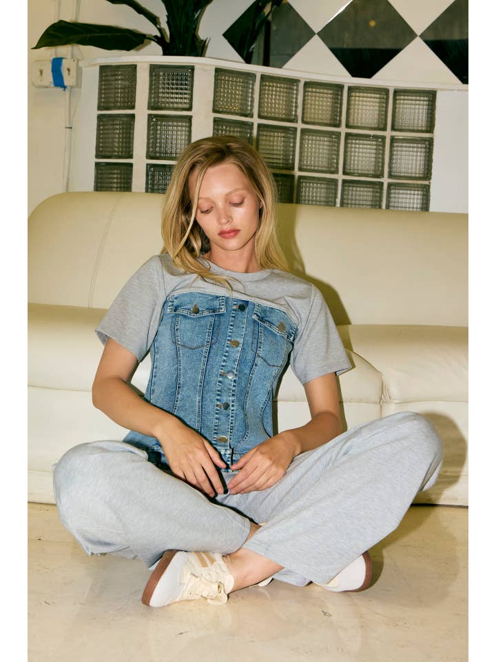 RIVIR - Wholesale Shirt - Women's - Mixed Media Denim T-shirt12