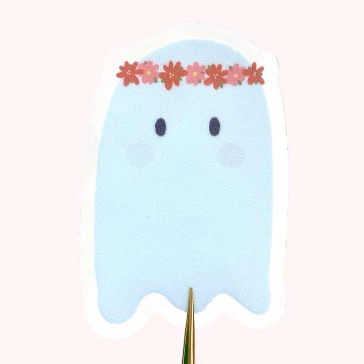 Girly Flower Crown Ghost Sticker - Durable Transparent Vinyl for wholesale by Ditsy & Stitch
