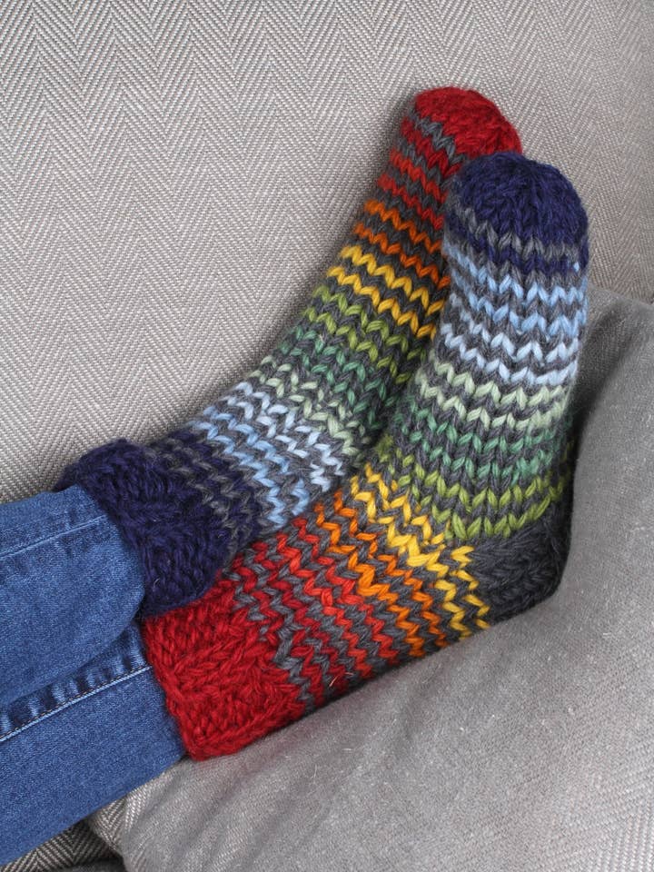 Vancouver Rainbow Chunky Knit Cosy Socks Fun Wool Odd Socks for wholesale by Pachamama Ltd