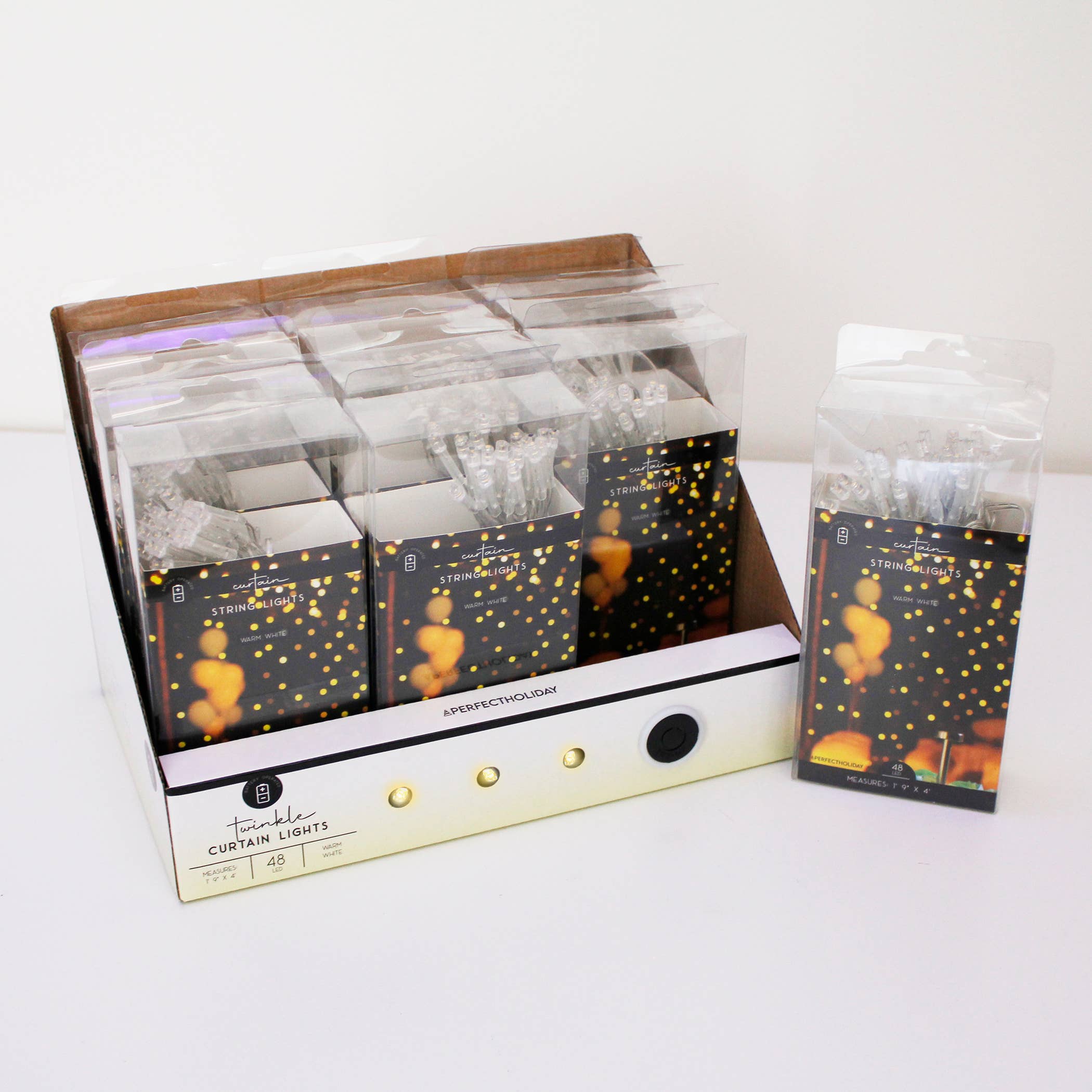 Perfect Holiday – Luzes de corda por atacado – Luzes de cortina LED 48L 60CM com PDQ, branco quente0