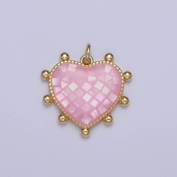 Aim Eternal - Wholesale Individual Charm/Pendant - Purple, White, Pink, Teal, Green, Blue Shell Opal Beaded Heart Love Charm For Jewelry Making AG062 - AG0672