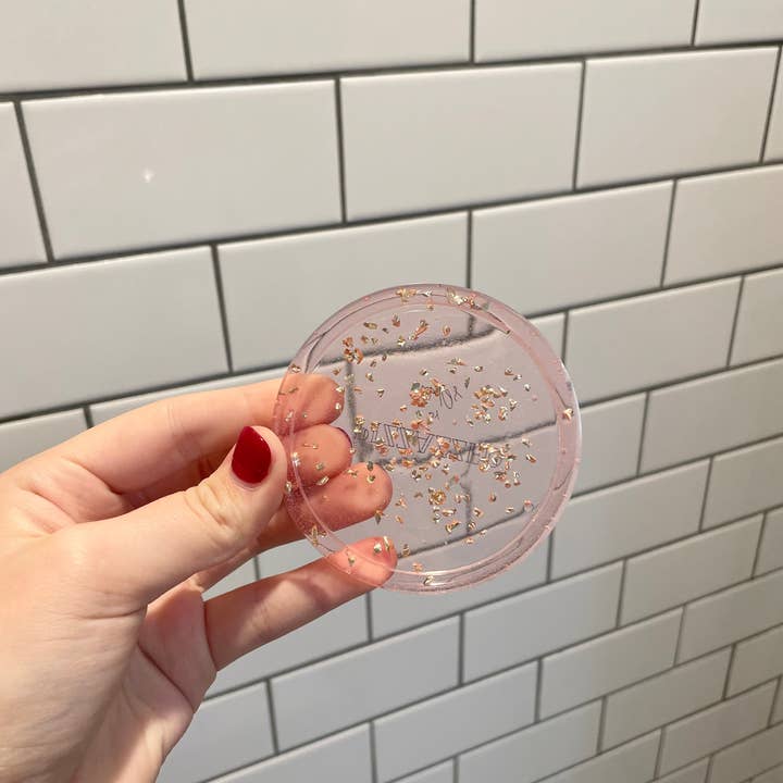 Fairy pink & champagne circle trinket tray/coaster for wholesale by Pizzazzed by Mads