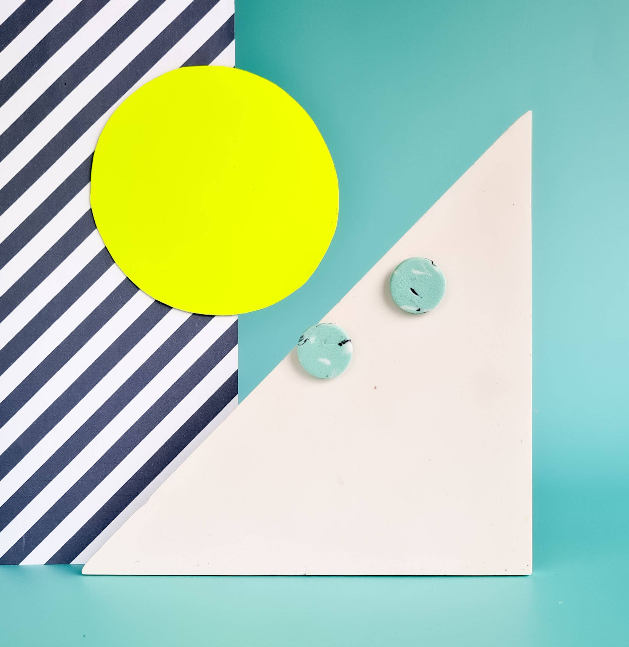 Mono - Wholesale Dangle Earrings - neon yellow and mint handmade polymer clay earrings9