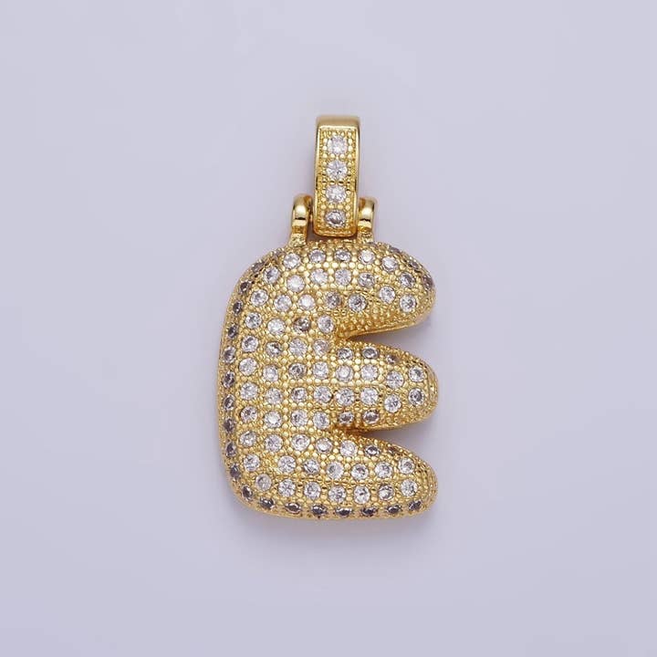 Aim Eternal - Wholesale Individual Charm/Pendant - 14K Gold Filled 20mm Micro Paved Balloon Bubble Initial Letter Pendant | A1197-A12094