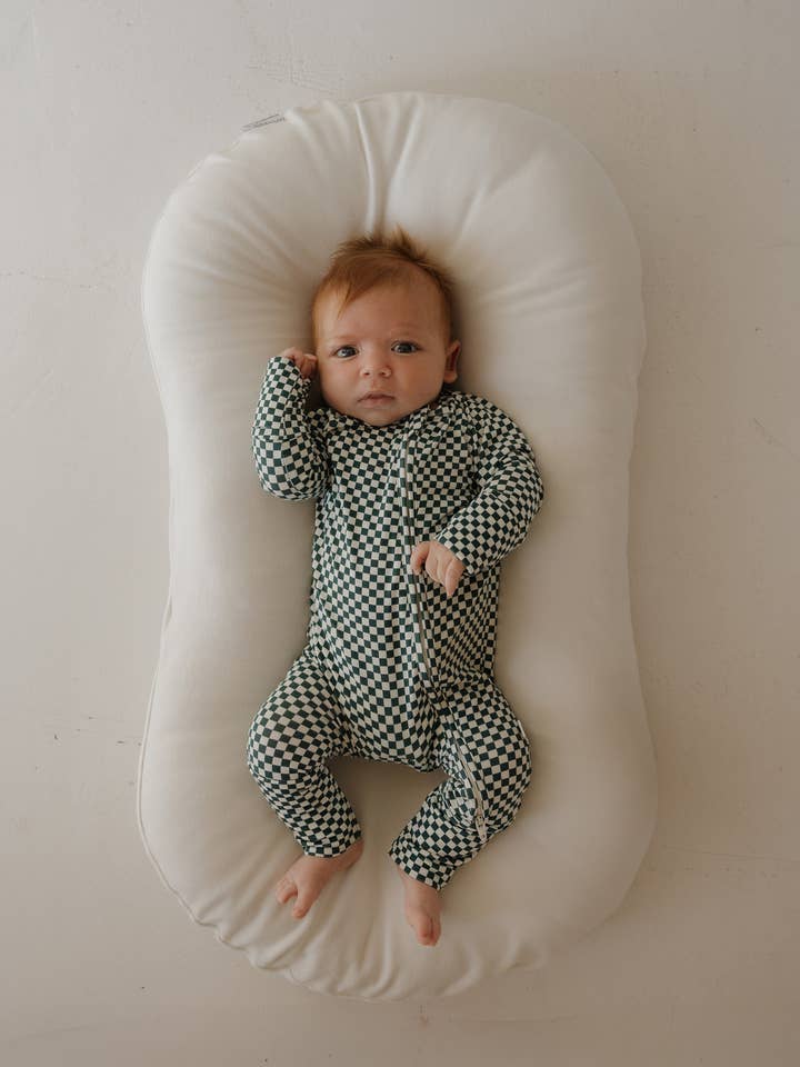 Bamboo Zip Pajamas | Lucky Micro Check for wholesale by Forever French Baby