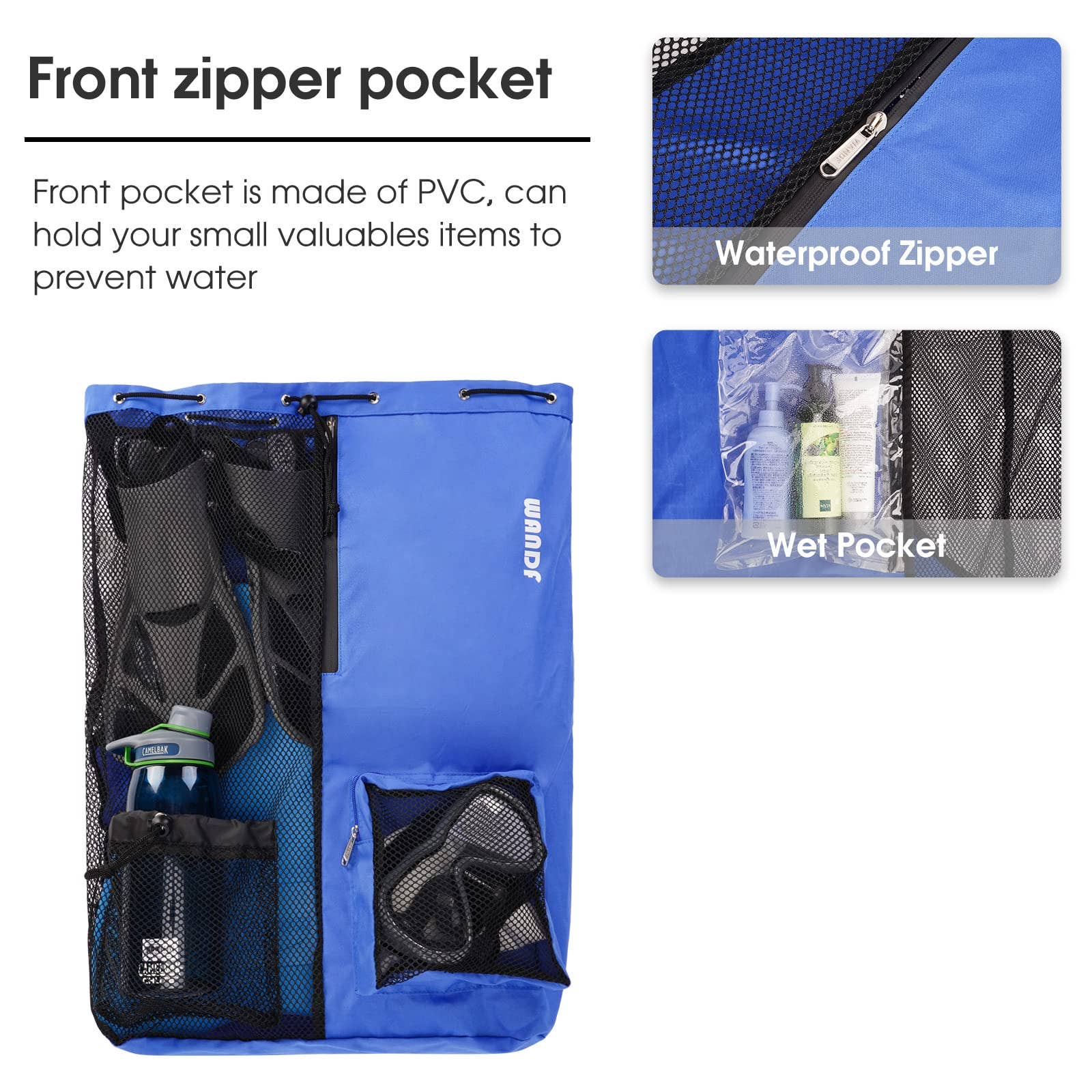 wandf - Wholesale Beach Bag - WANDF Mesh Drawstring Backpack with Wet Pocket Beach Bag15