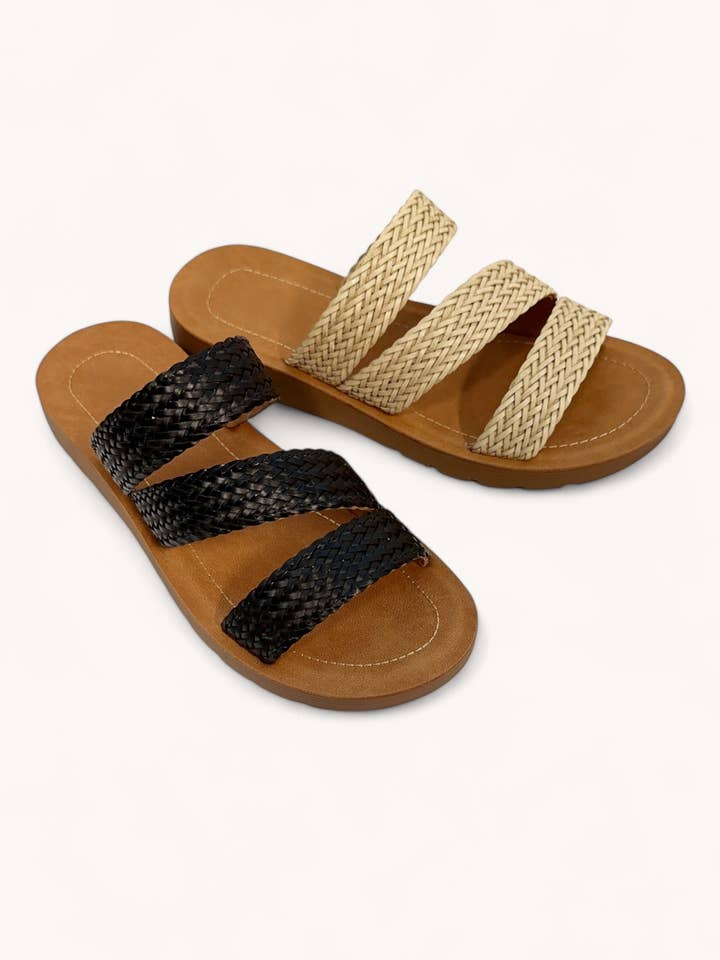 WOVEN TRIPLE STRAP SLIP-ON SANDALS for wholesale by Oliccui