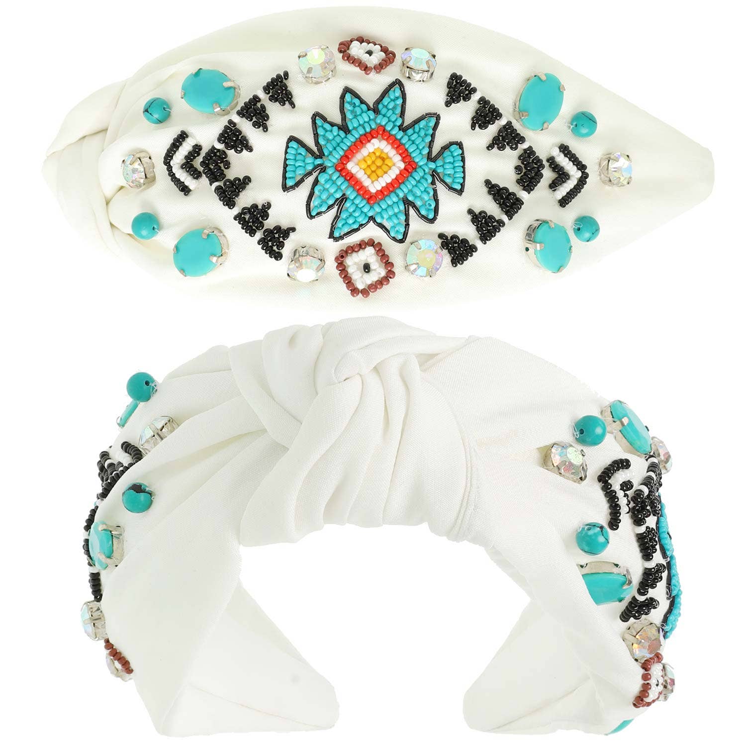 SP Sophia Collection - Wholesale Fashion Headband - Women's - Western Aztec Design Top Knotted Beaded Headband3