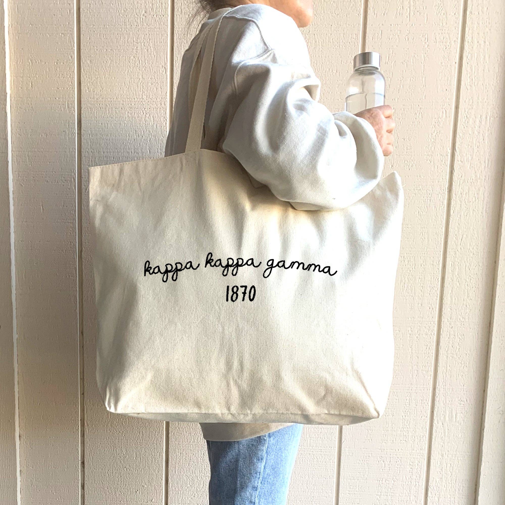 Natural Sorority Name and Founding Date Printed on a Canvas Tote Bag for wholesale on Faire22