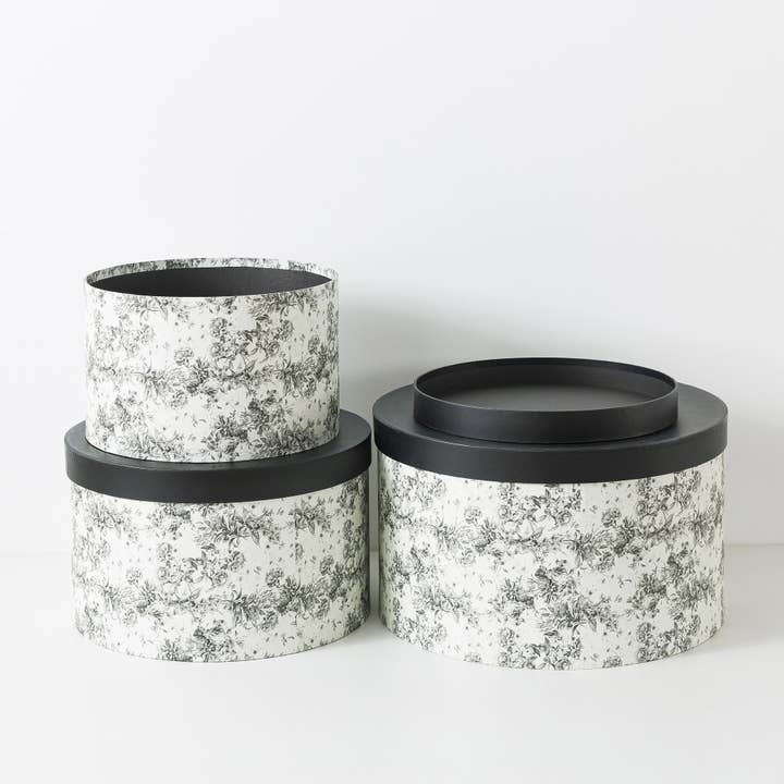 Soul & Lane - Wholesale Hat Box - Set of 3 Large Black Floral Print Round Boxes for Hats6