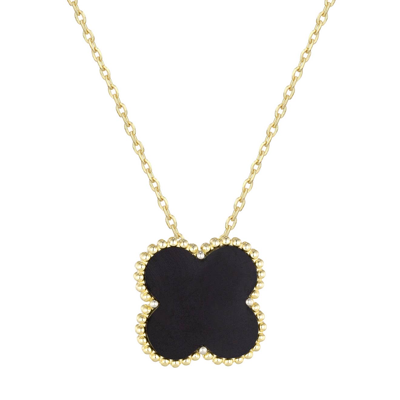 Dlux Jewels - Wholesale Pendant/Charm Necklace - Gold Plated Sterling Silver, Black Clover Necklace0