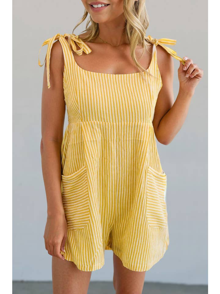 As shown Shoulder Tie Smock Back Wide Leg Romper | S-XL for wholesale on Faire