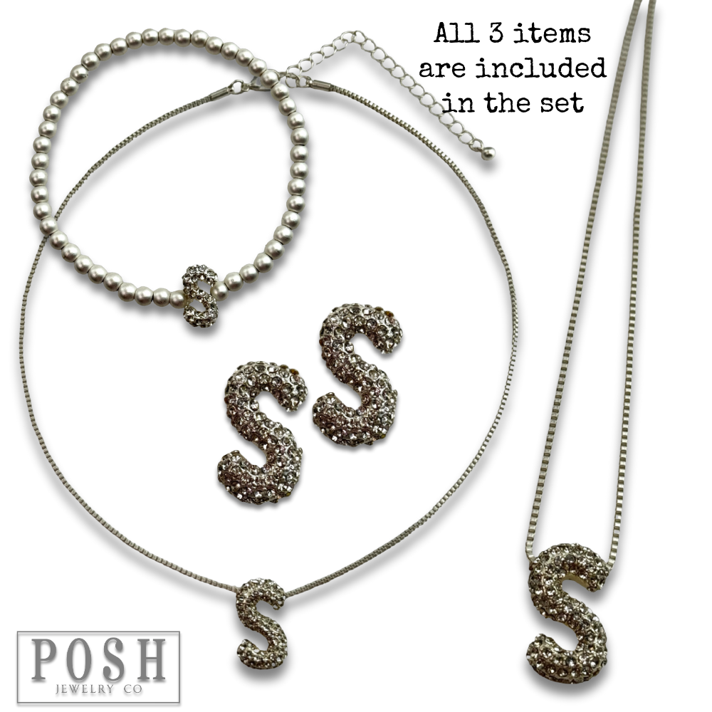 Pink Panache Brands - Wholesale Jewelry Set - Rhinestone initial jewelry set23