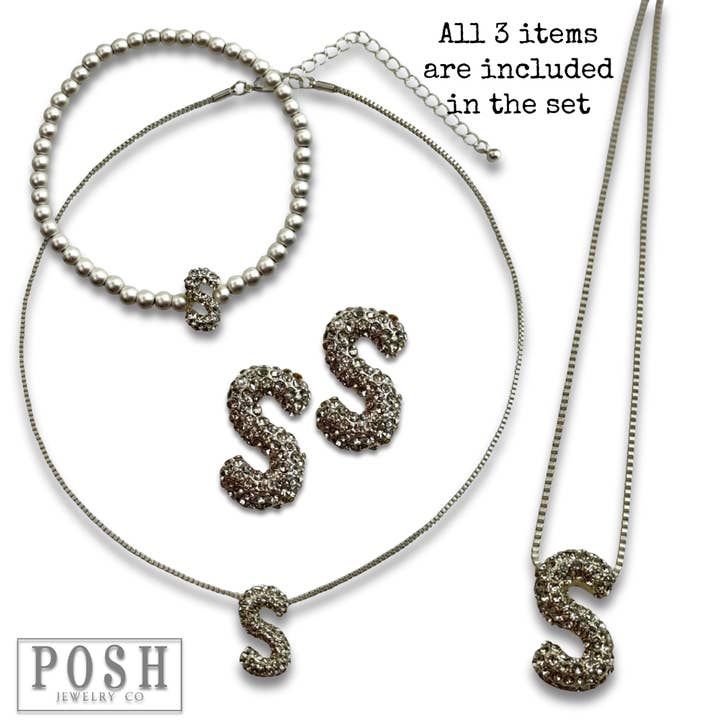 Pink Panache Brands - Wholesale Jewelry Set - Rhinestone initial jewelry set23