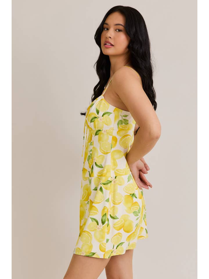 CREAM YELLOW SHIRRED NECK LOW WAIST DRESS for wholesale on Faire