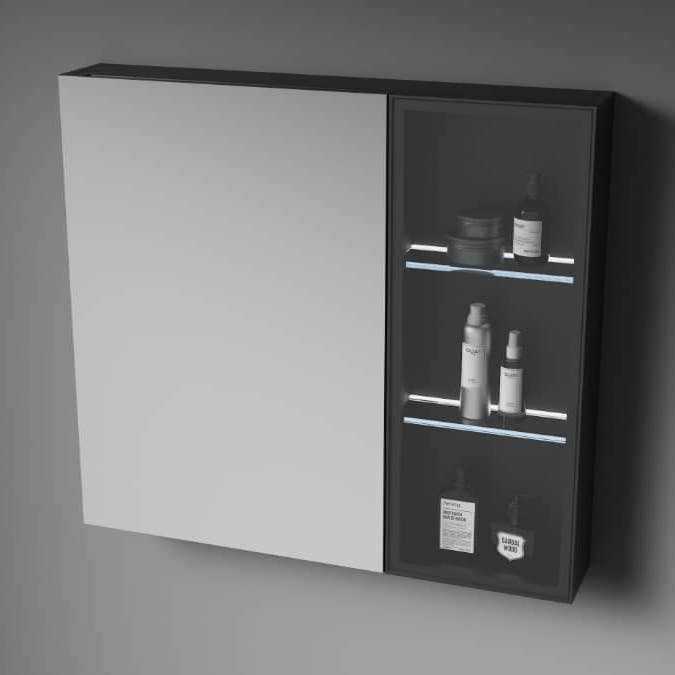 ENER-J – wholesale Skåp – Svart aluminium LED-spegelkabinett 75x68 cm0