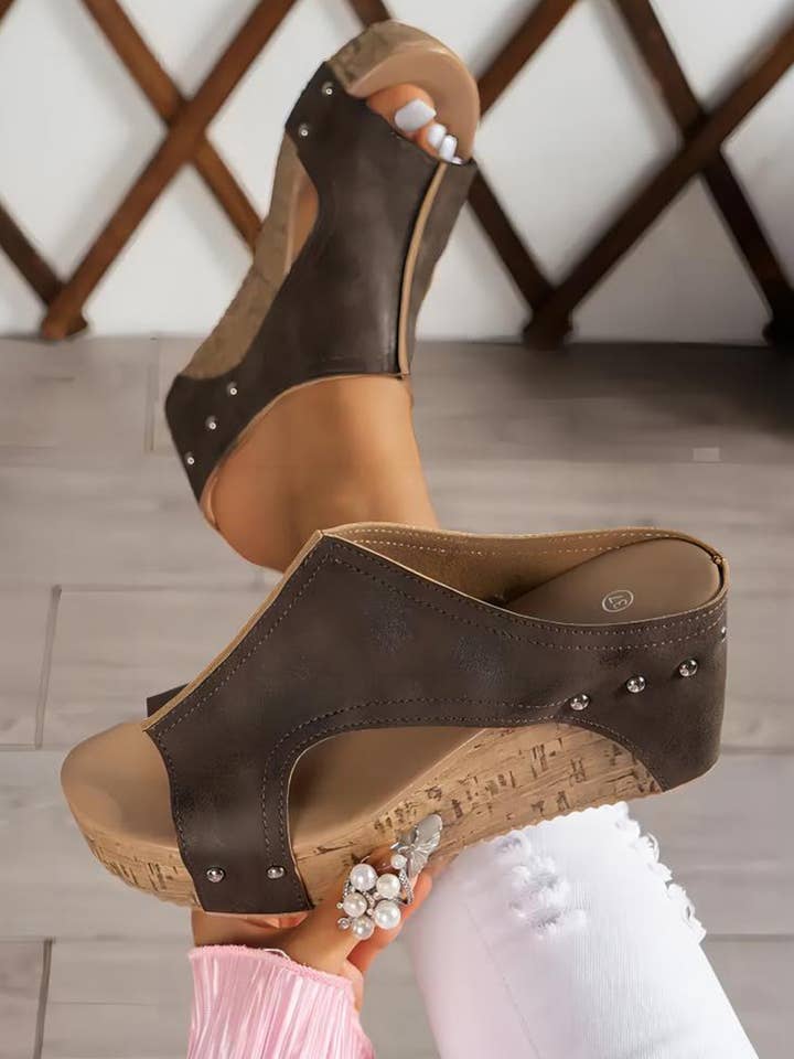 Skylar Pu Leather Wedge Slippers for wholesale by Threaded Pear