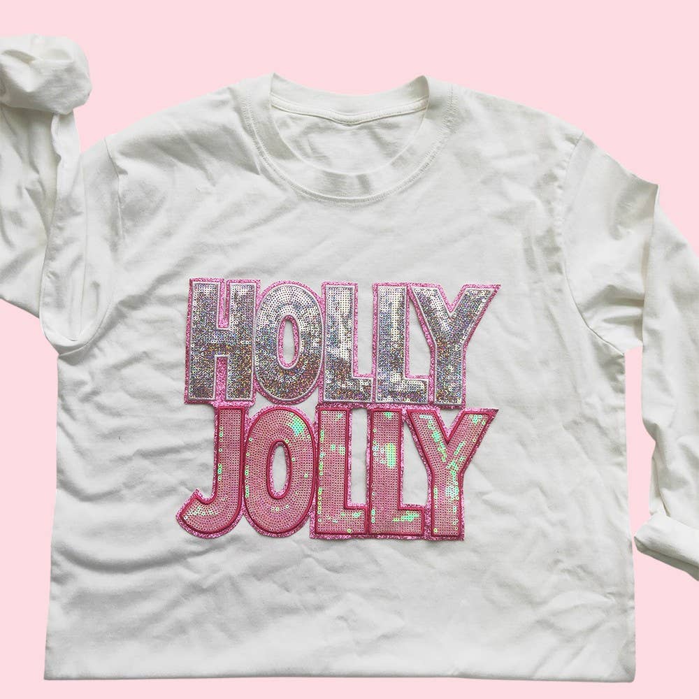 Rosie Posie Patches – wholesale Patch – Holly Jolly Pink Sequin Christmas Holiday Iron On Patch1