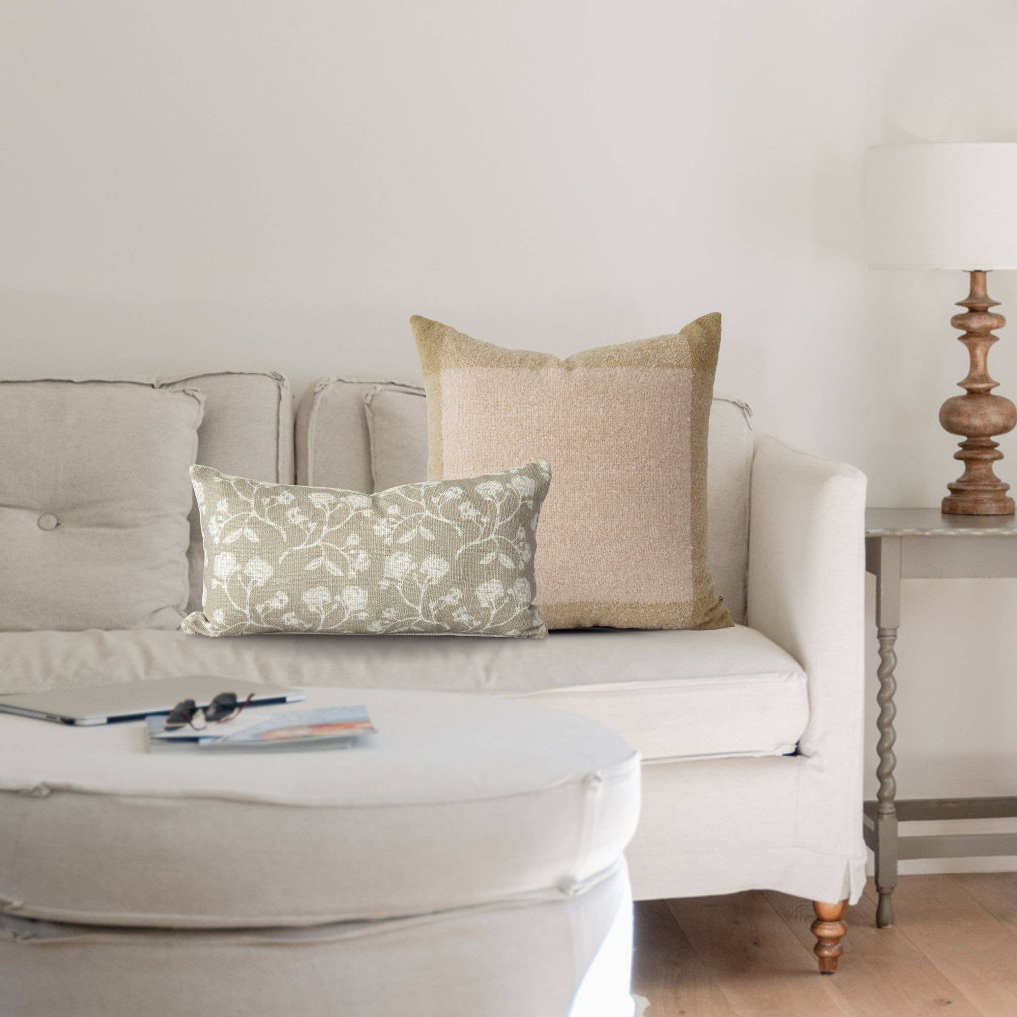 Oatmeal Oden Boucle Pillow Cover with Border – Textured, Decorative for wholesale on Faire2