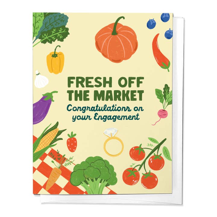 Fresh Off The Market Engagement Congratulation Greeting Card for wholesale by Parcel Island