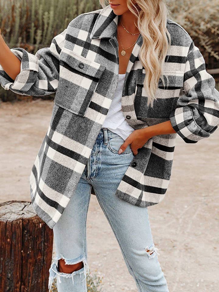 Lovesoft - Vendita all'ingrosso Giacca a camicia - Donna - Camicia da donna in flanella con bottoni scozzesi