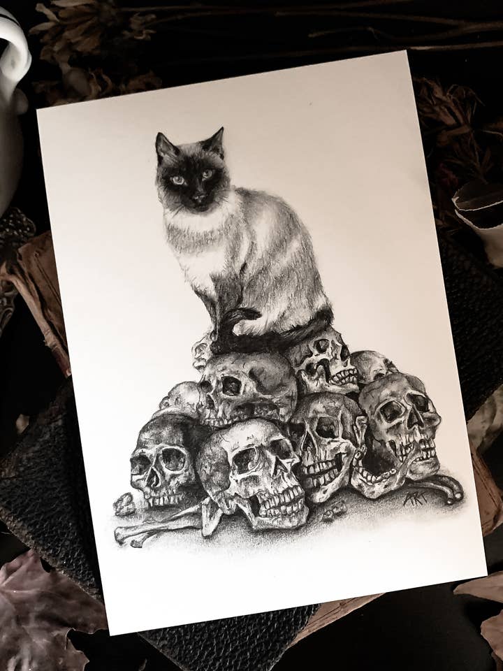Catacomb Cat Print | dark decor | witch | Halloween | spooky for wholesale by House of Hex