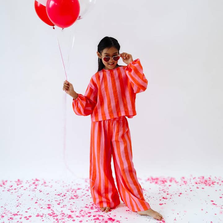 MAYA SET | 2 PIECE OUTFIT | PINK + RED STRIPES | GIRLS for wholesale by Minimalist Folk Co.