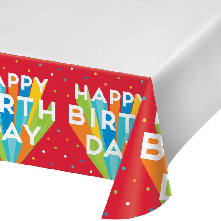 Happy Birthday Bash Plastic Tablecloths, 1/Pkg for wholesale by Bulk Party Decor