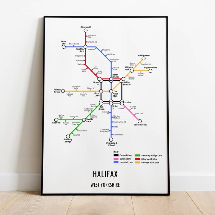 Imprimé de transport de style métro de Halifax West Yorkshire pour la vente par Underdog Studio