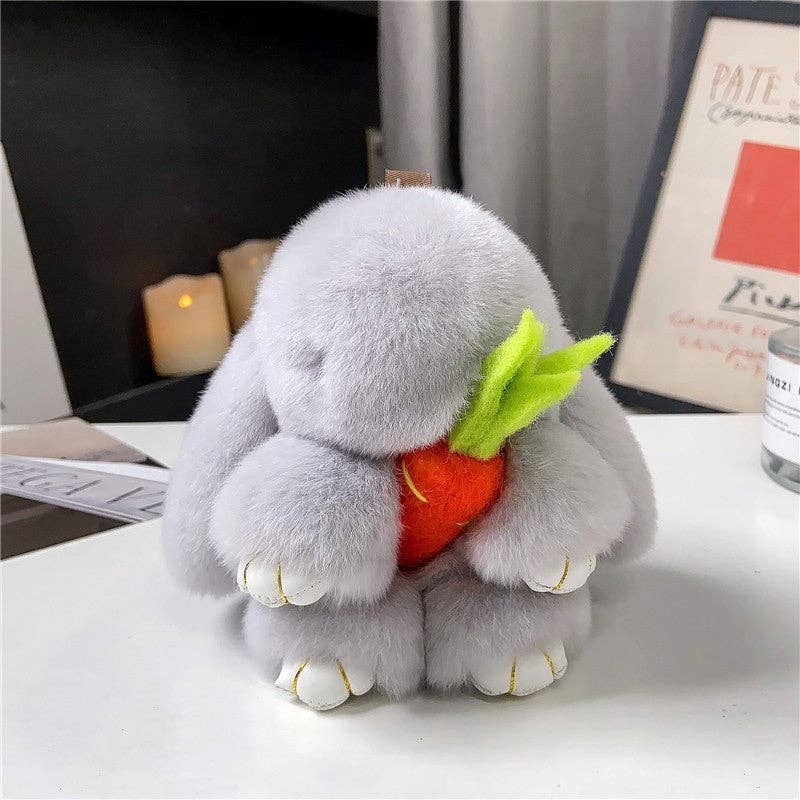 Plush Looks - Wholesale Keychain - Women's - Rex Rabbit Fur Cute Fluffy Bunny Holding Carrot Keychain3