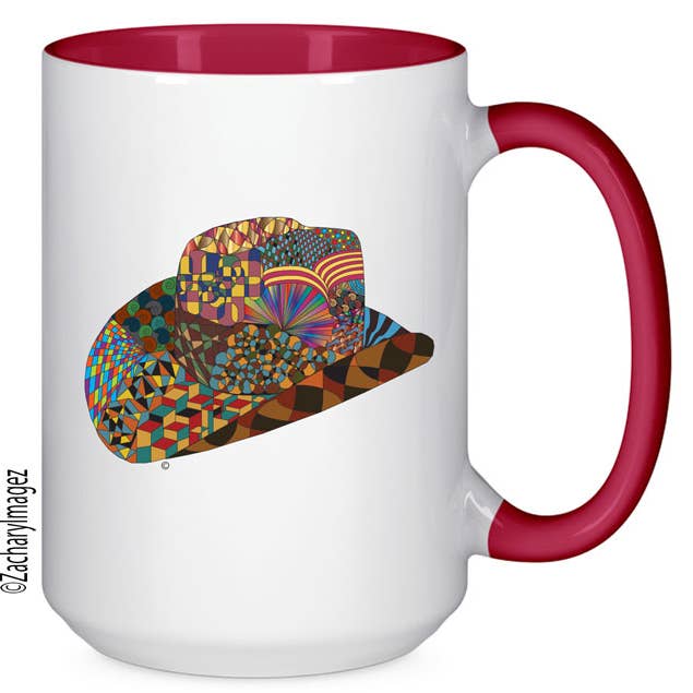 Tasse en céramique 15 oz avec chapeau de cowboy coloré pour la vente par Zachary Imagez