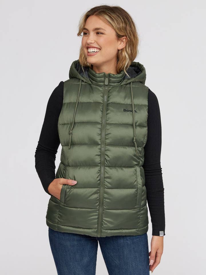 Womens Puffer Vest with Hood - BLKEA0114M for wholesale by Bench