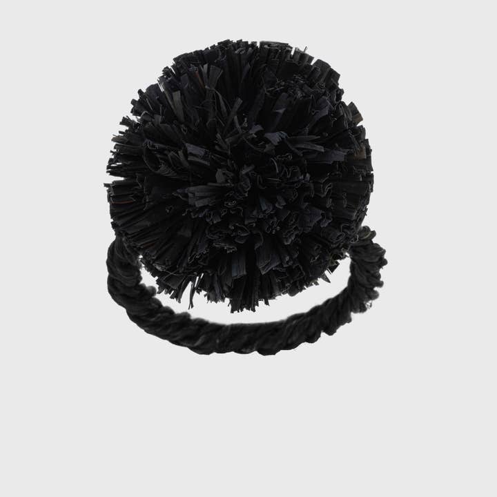 Joanna Buchanan - Wholesale Napkin ring - Straw pompom napkin rings, black, set of four