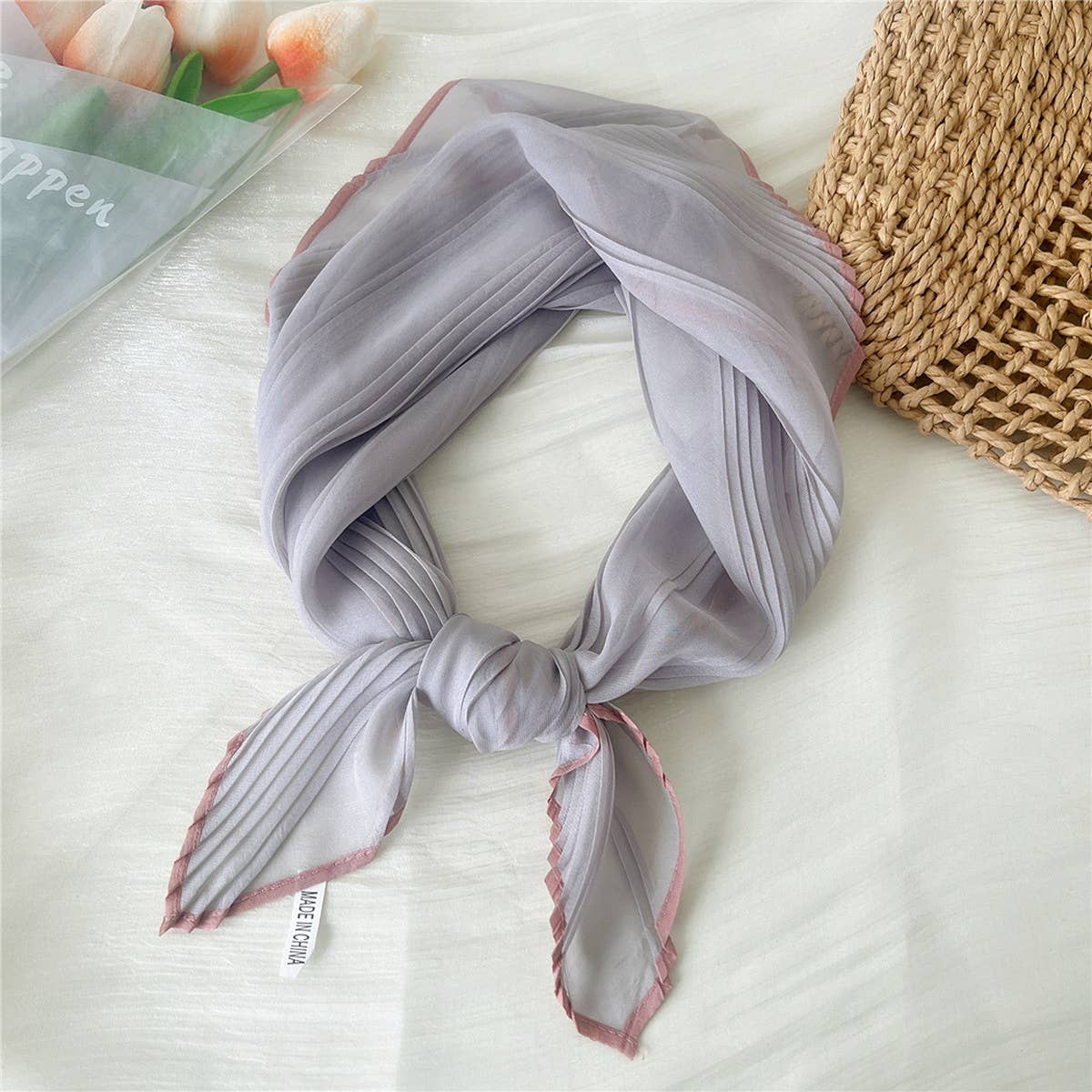 ACCITY - Wholesale Scarf - Women's - 60cm Pleated Sheer Square Scarf for Women_CWASC08499