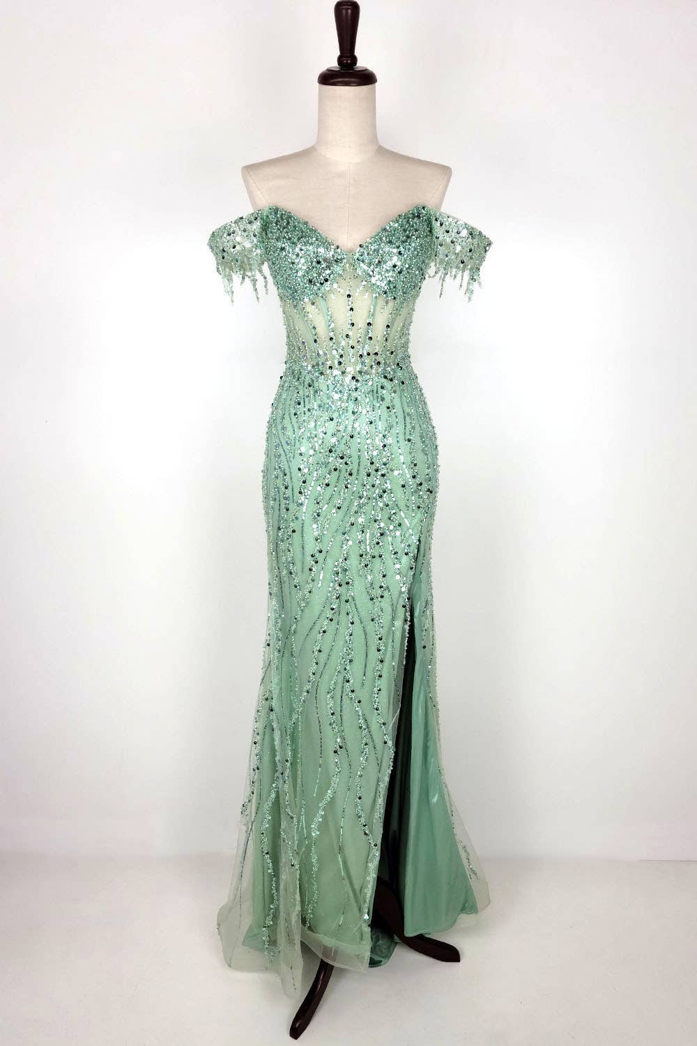 Chicas - Wholesale Gown - Women's - Off the Shoulder Sequin and Bead Long Dress C3318