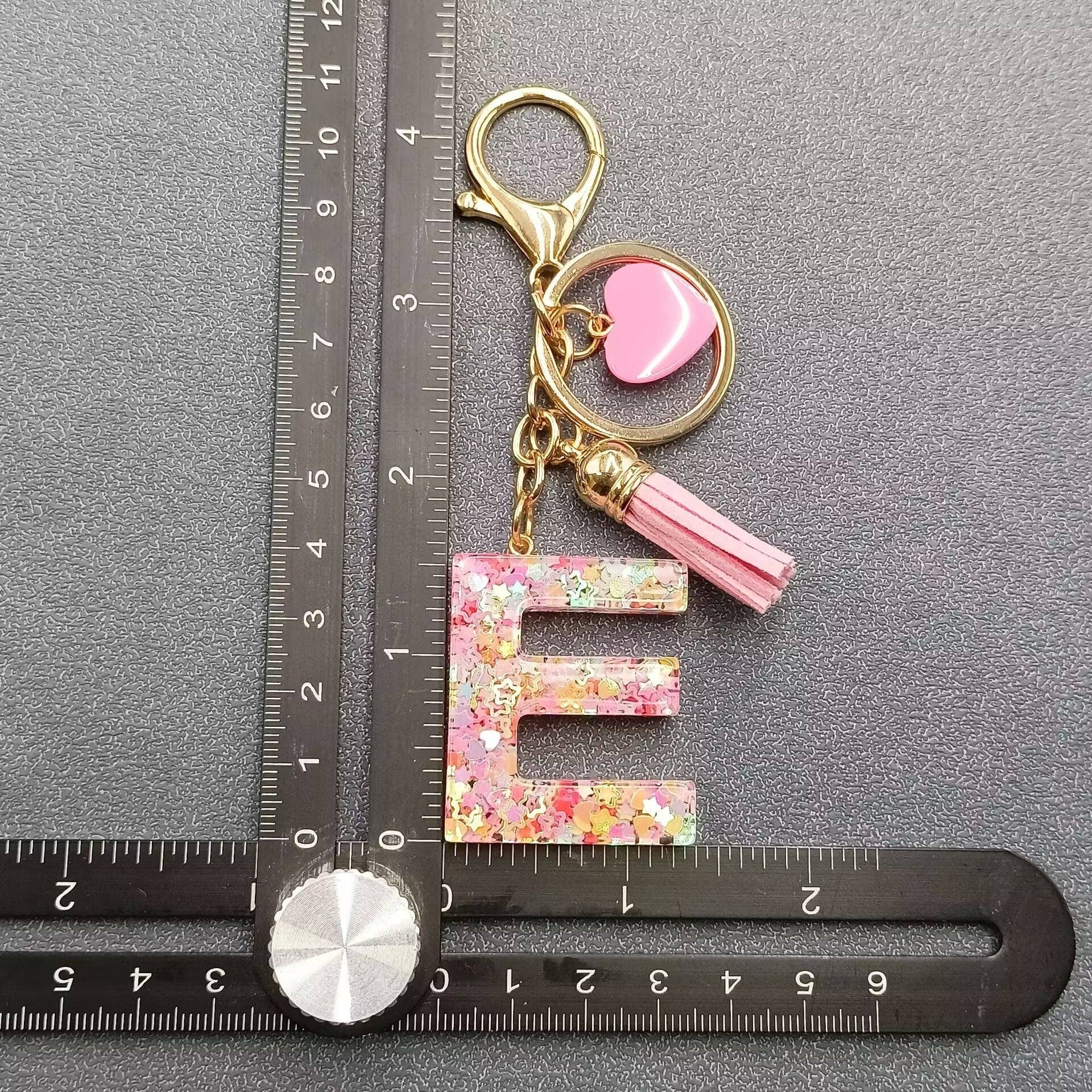 Mio Queena - Wholesale Keychain - Women's - Pink Sequin Star Resin Initials Charm Keychain Bag Ornaments29