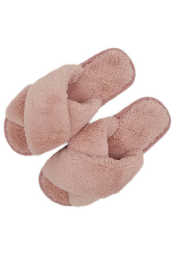Hana - Wholesale Slippers - Women's - Solid Cross Faux Fur Slippers3