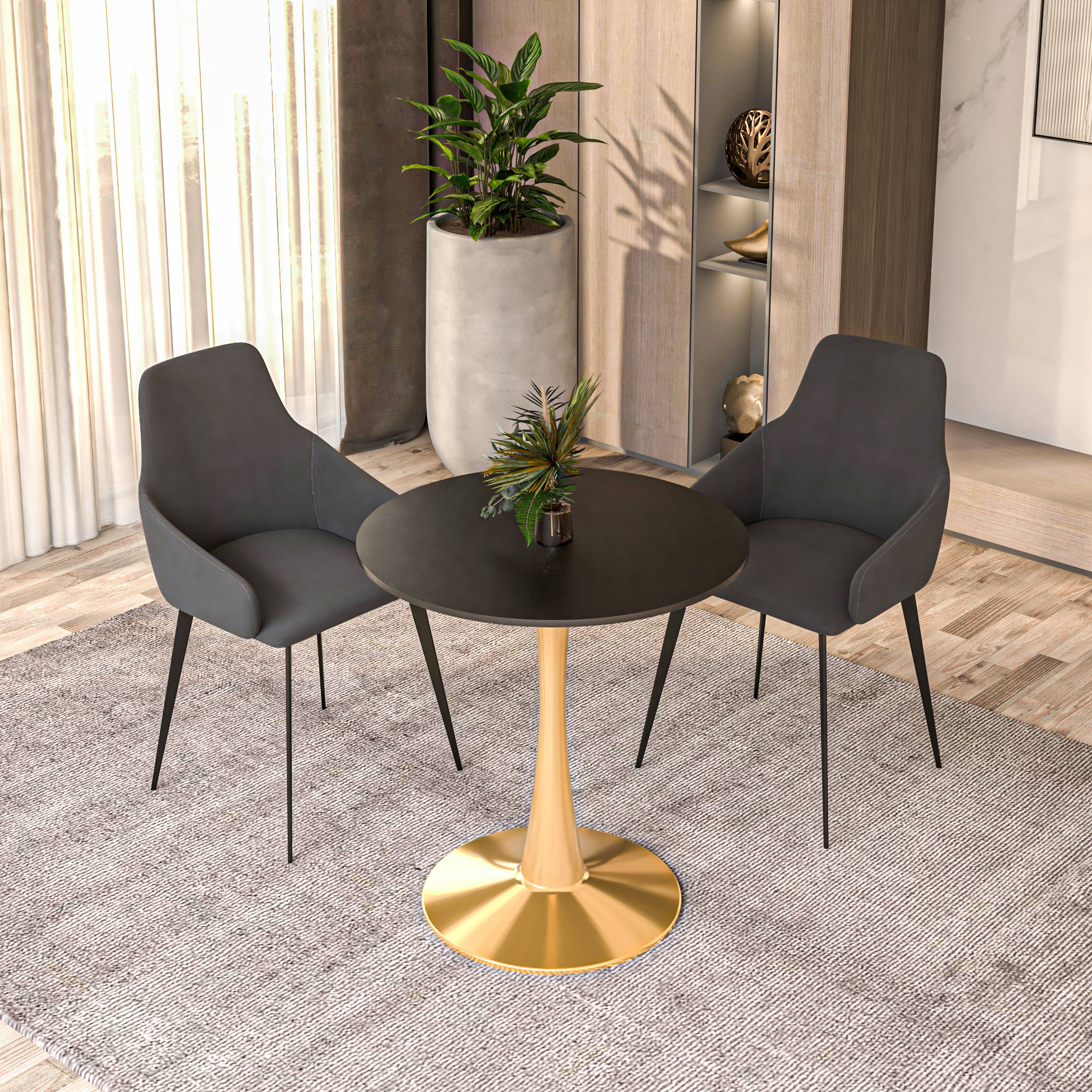 LeisureMod - Wholesale Side Table - Bristol Round Dining Table with MDF Wood Top and Gold Base1