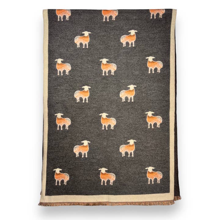 London Scarves - Wholesale Scarf - Women's - Sheep print on cashmere blend scarf finished with fringes