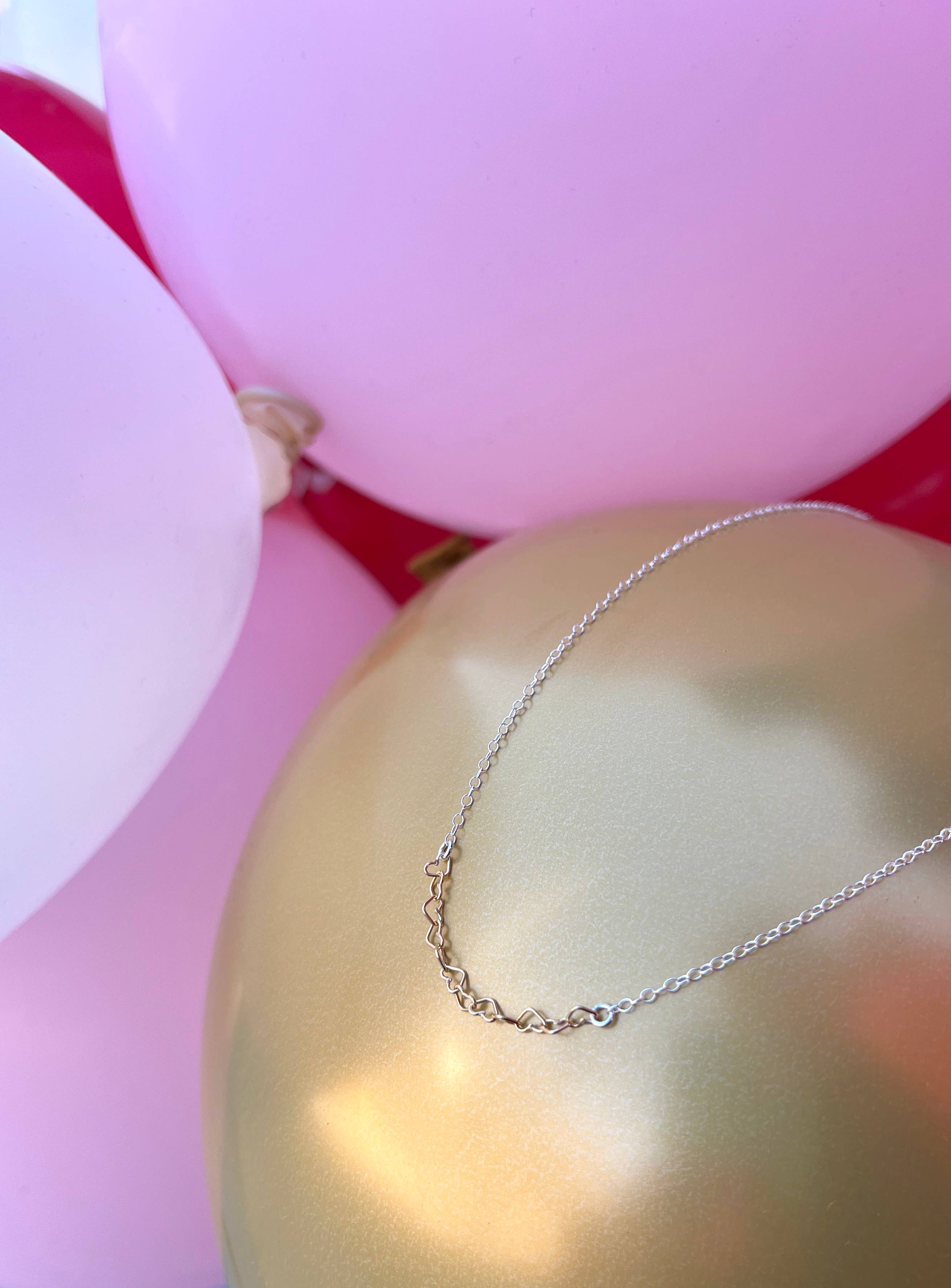 Freshie & Zero - Wholesale Link & Chain Necklace - Itsy Bitsy Linked Gold Hearts Sterling Silver Necklace3