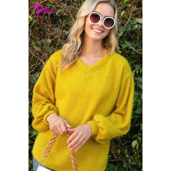 PLUS SOLID FUZZY CHUNKY SWEATER TOP for wholesale by 1clique co.