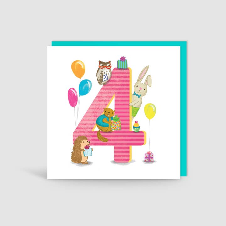 Tarjeta de cumpleaños con diseño de animales para 4 para venta al por mayor de Jane Katherine Houghton Designs