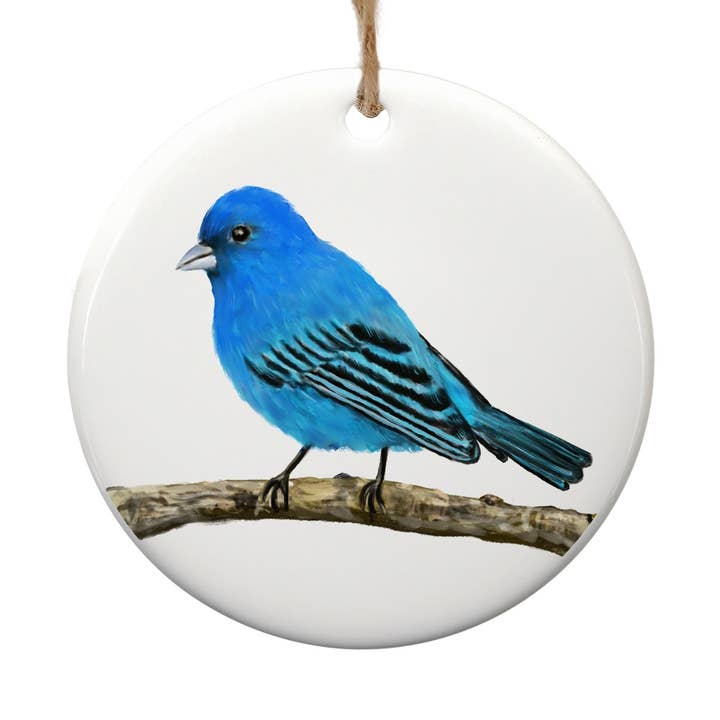 Indigo Bunting Ceramic Ornament for wholesale by MerikaArt