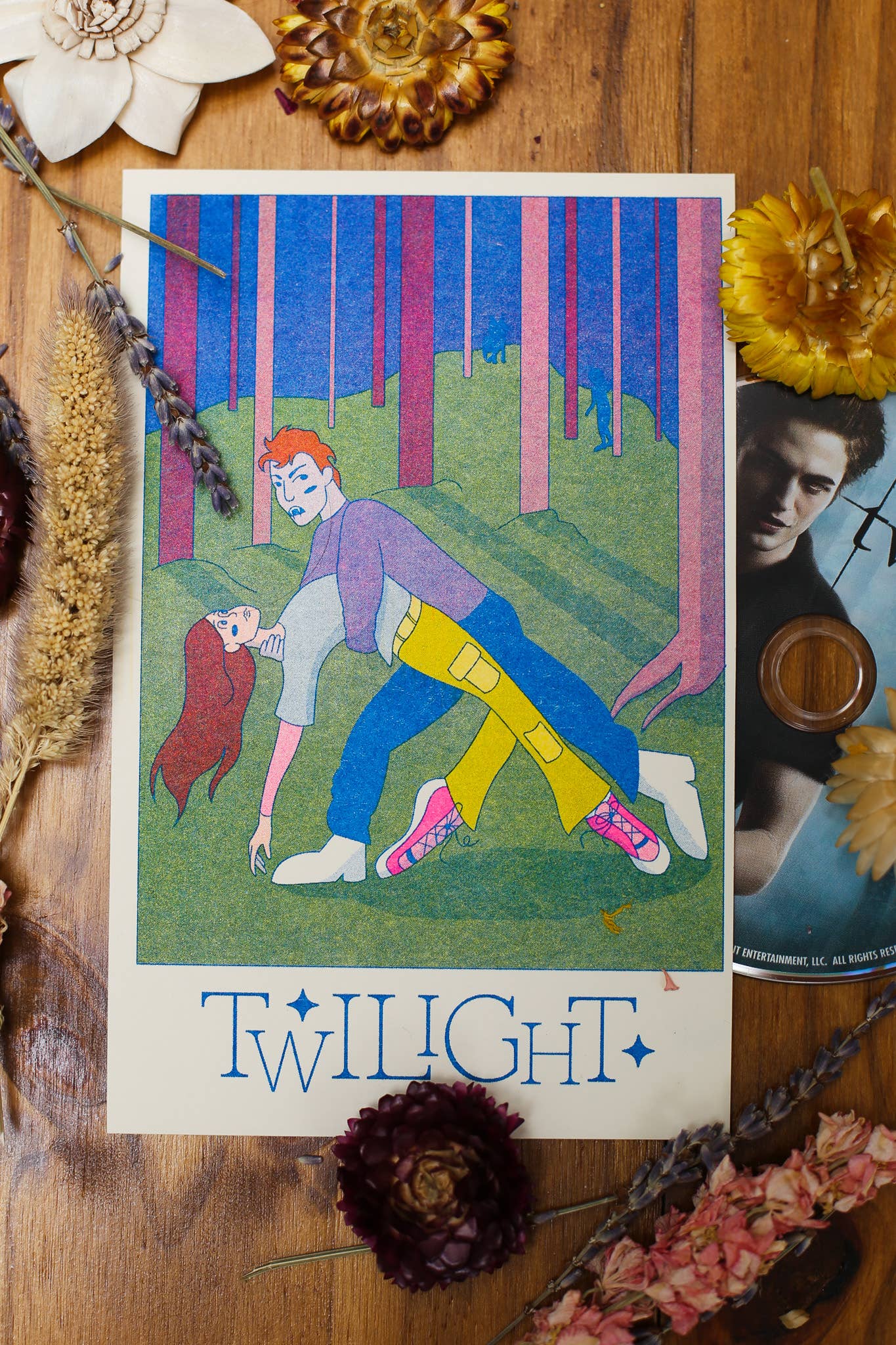 By Danielle Witten - Wholesale Art Print - Twilight Fan Art Edward & Bella Mini Risograph Print1