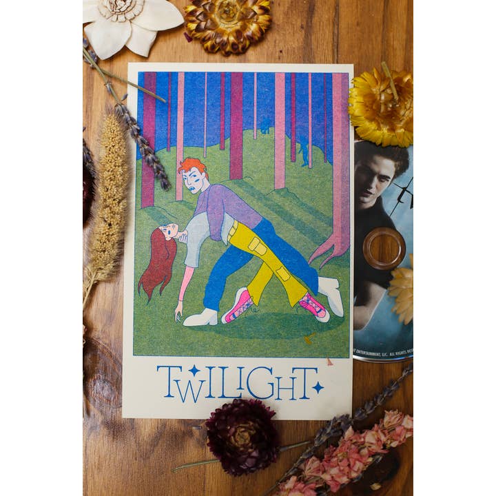 By Danielle Witten - Wholesale Art Print - Twilight Fan Art Edward & Bella Mini Risograph Print1
