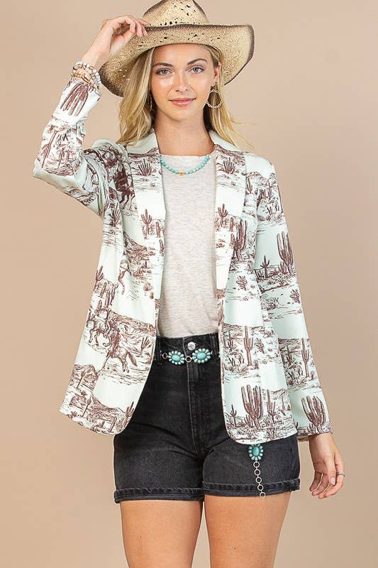 Pistache clair/brun BLAZER TISSÉ À IMPRIMÉ WESTERN AV1227-ZOE en vente sur Faire1