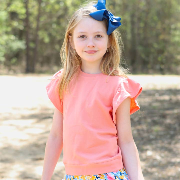 Girls Coral Fr Terry Top & Floral Filigree Skort for wholesale by Millie Loves Lily