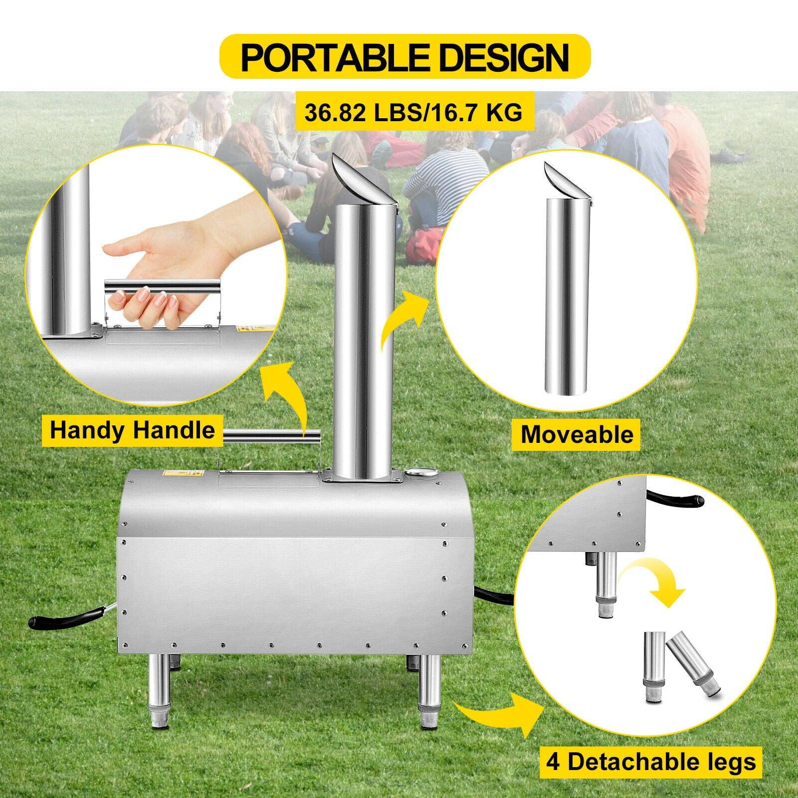 BlakOutlet - Wholesale Outdoor Grill Tools - 12" Portable Pizza Oven Wood Fired Food Grade Stainless Steel For Outdoor Bbq Picnics Baking Pizza and more7