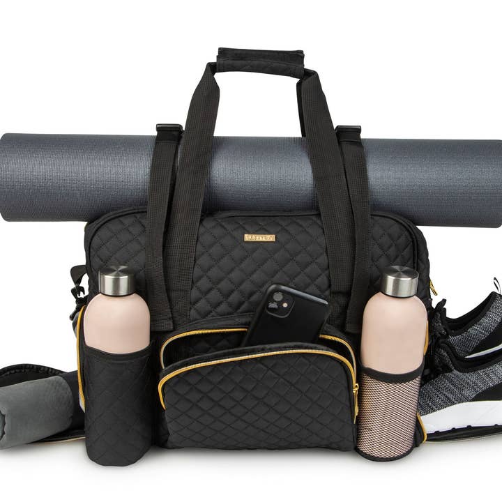 "GRAB IT & GO" Fitness Travel Duffel - Black Quilted Outer for wholesale by POSHnFIT